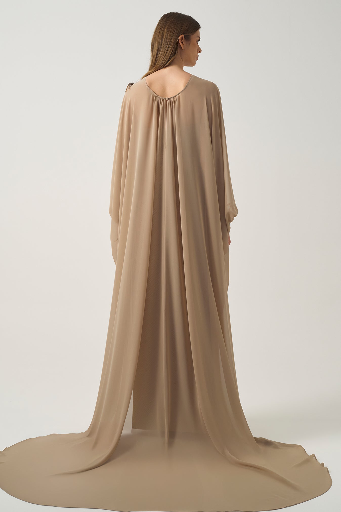 Pleated Long Dress with Chiffon Cape Detail – John Paul Ataker