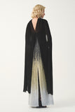 Strapless column long dress with pleated cape
