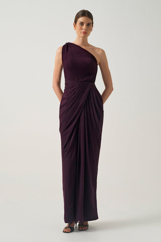 One-Shoulder Pleated Long Dress