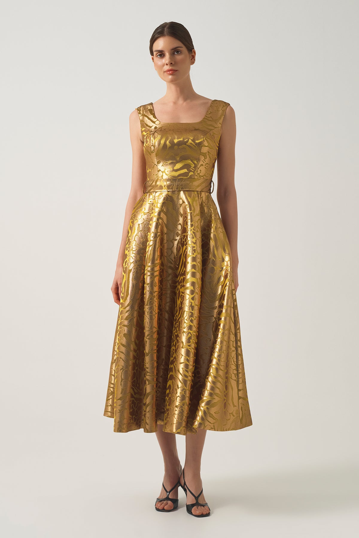 Square Neck Metallic Long Dress