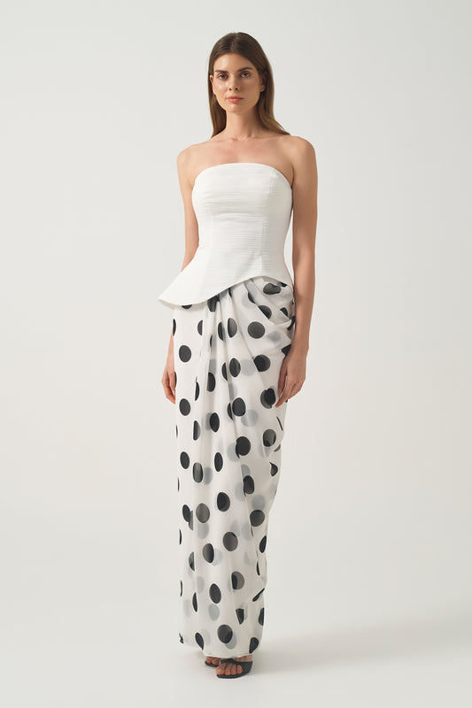 Strapless Long Dress with Peplum  Detail