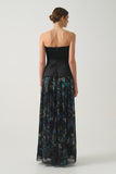 Corset Bodice Printed Pleated Long  Dress