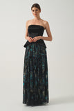 Corset Bodice Printed Pleated Long  Dress