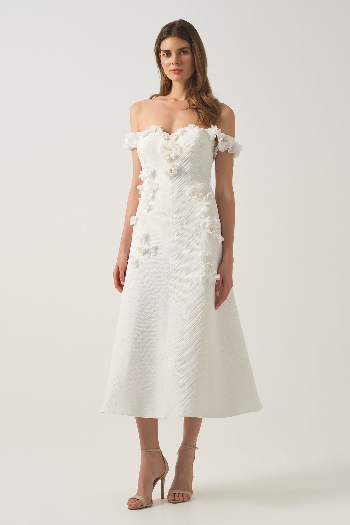 3d floral midi dress 3D Floral Off-Shoulder Midi Dress – John Paul Ataker