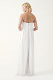Folded neckline pleated strapless long dress