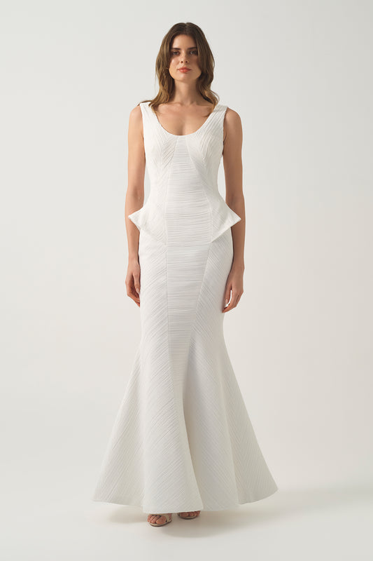 Textured Peplum Detail Mermaid Dress