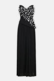 Floral Appliqué Pleated Gown