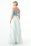 Pleated Chiffon And Faille Long Dress