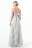 Pleated Chiffon And Faille Long Dress