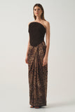 Pleated Corsage  Bodice and Draped Leopard-Print Skirt Long Dress