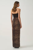 Pleated Corsage  Bodice and Draped Leopard-Print Skirt Long Dress