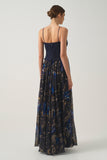 Long Dress with Pleated Bodice and  Printed Skirt