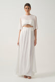 High-Low Chiffon Cape with Strapless Pleated Knot Top with High-Waisted Draped Maxi Skirt