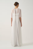 High-Low Chiffon Cape with Strapless Pleated Knot Top with High-Waisted Draped Maxi Skirt