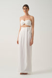 High-Low Chiffon Cape with Strapless Pleated Knot Top with High-Waisted Draped Maxi Skirt