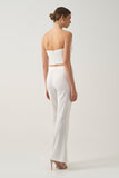 Diagonal Pleated Strapless Corset Top with High-Waisted Subtle Flared Trousers