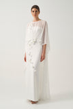 Chiffon Cape & 3D Floral Appliqué  Gown