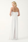 Folded neckline pleated strapless long dress