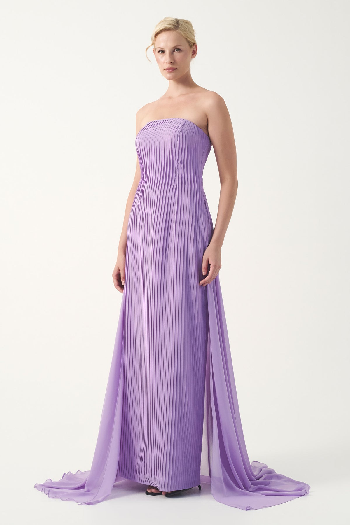 Strapless Pleated Gown with Train