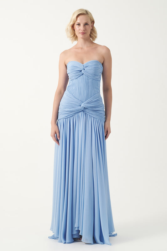 Strapless Knotted Pleated Gown