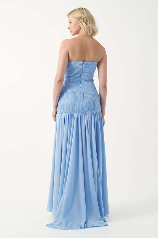Strapless Knotted Pleated Gown