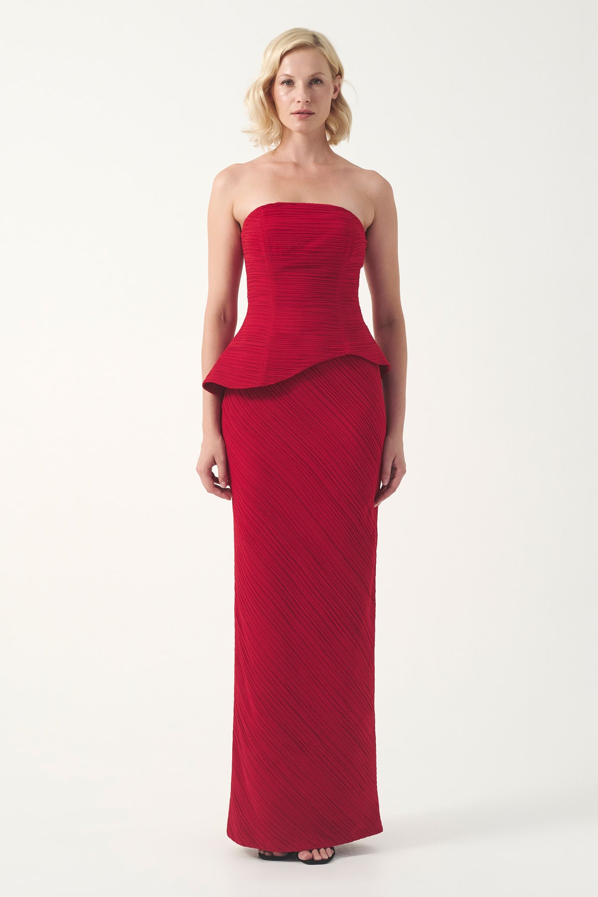 Peplum detail strapless long pleated chiffon dress John Paul Ataker Peplum detail strapless long pleated chiffon dress John Paul Ataker