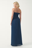 Pleated strapless column floor-length dress