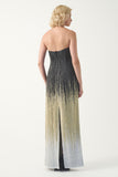 Strapless column long dress with pleated cape
