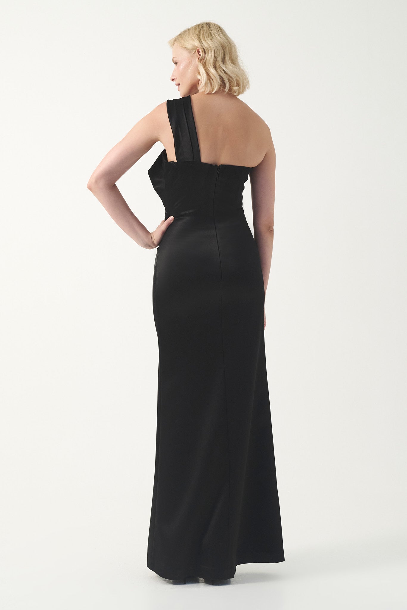 draped satin one shoulder dress Evangeline" Taffeta One Shoulder Dress
