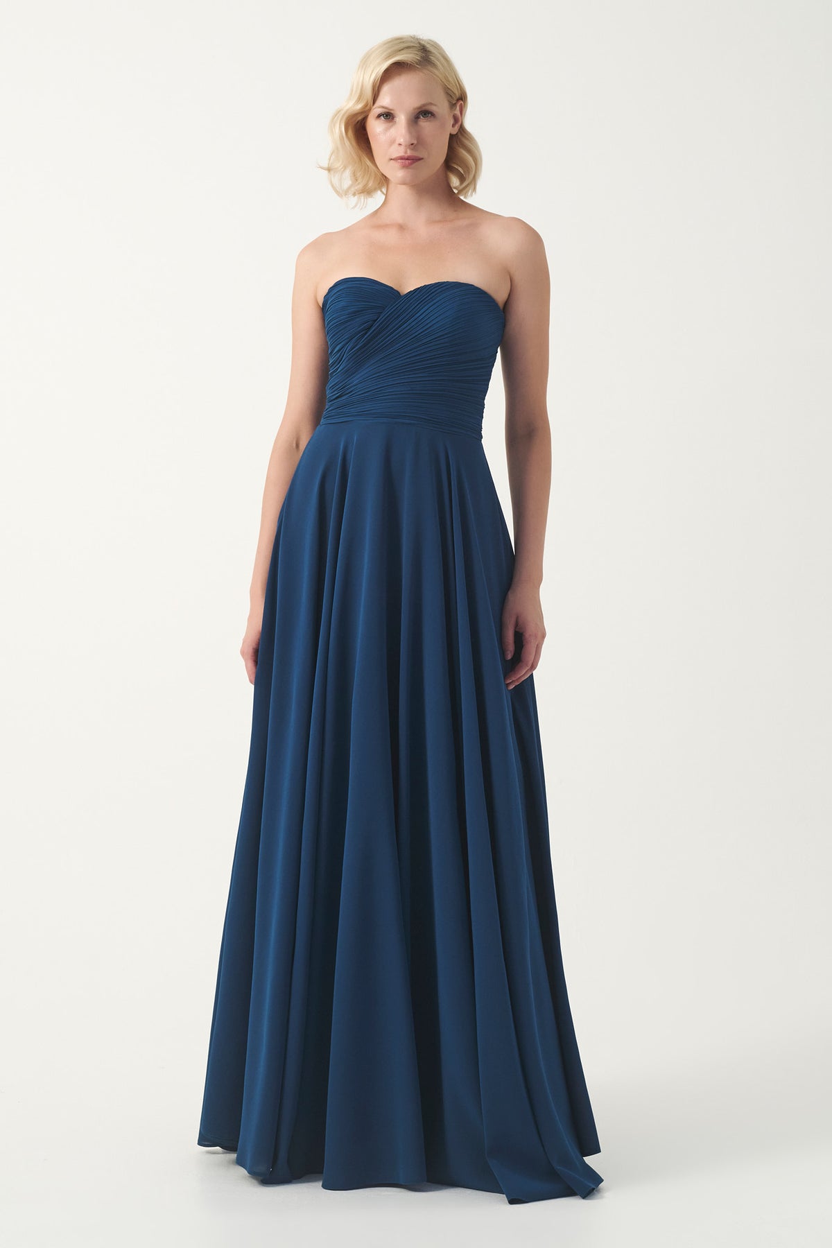 Strapless Draped Bodice long A line Gown