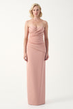 Strapless sweetheart necklace draped long gown