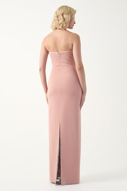 Strapless sweetheart necklace draped long gown