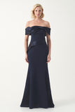 Off-Shoulder Satin & Crepe Gown