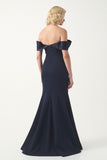 Off-Shoulder Satin & Crepe Gown