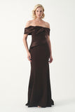 Off-Shoulder Satin & Crepe Gown