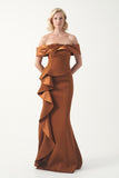Off-Shoulder Ruffle Draped Gown