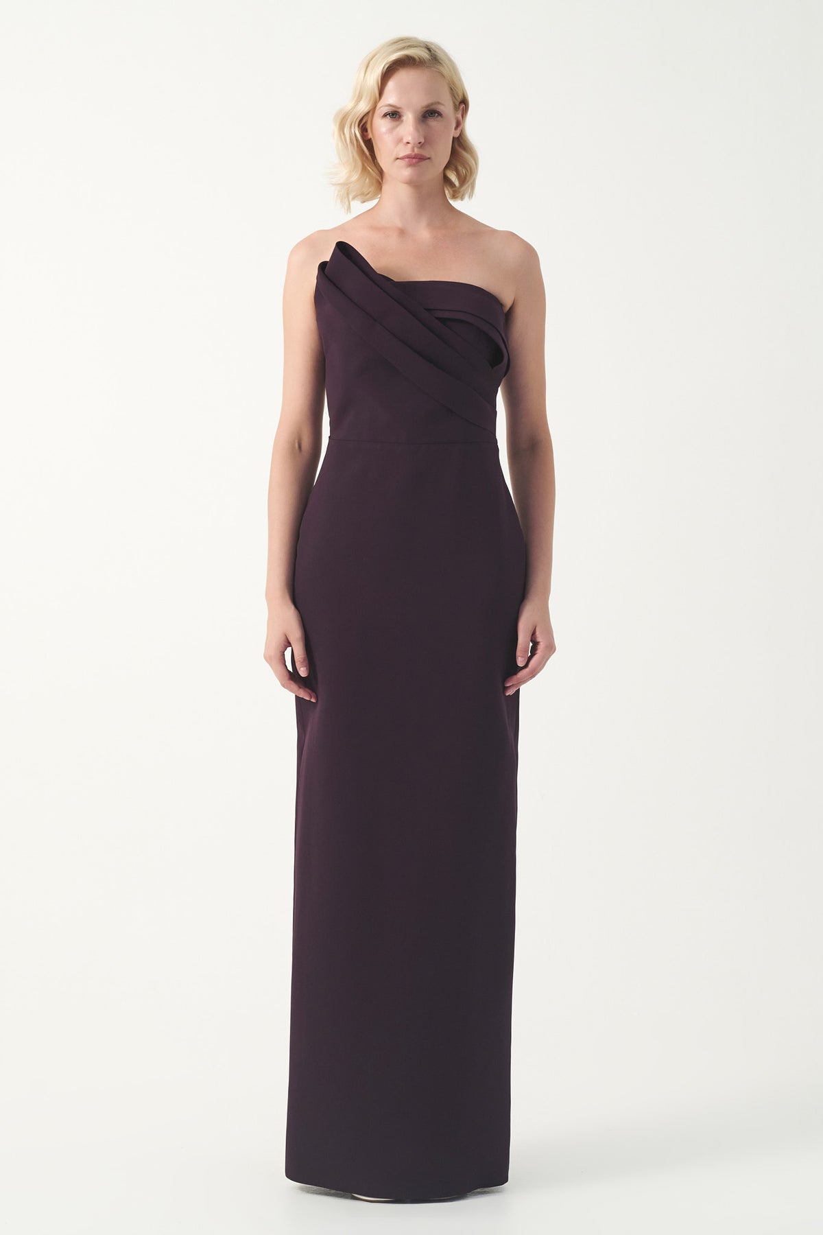 One-Shoulder Soft Draped Column Gown