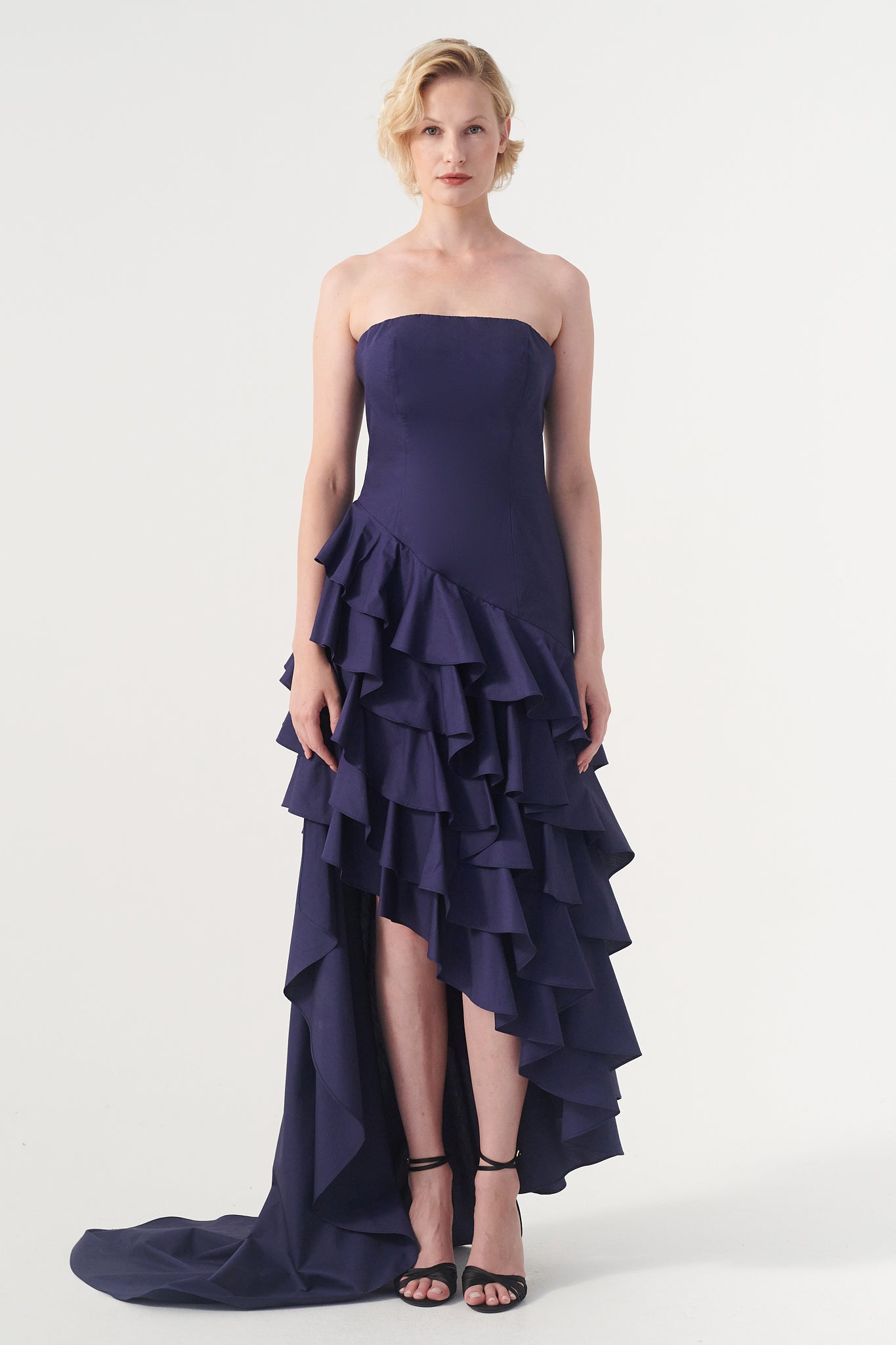 strapless asymmetrical ruffled dress Strapless Floral Ruffle Maxi Dress Lavender