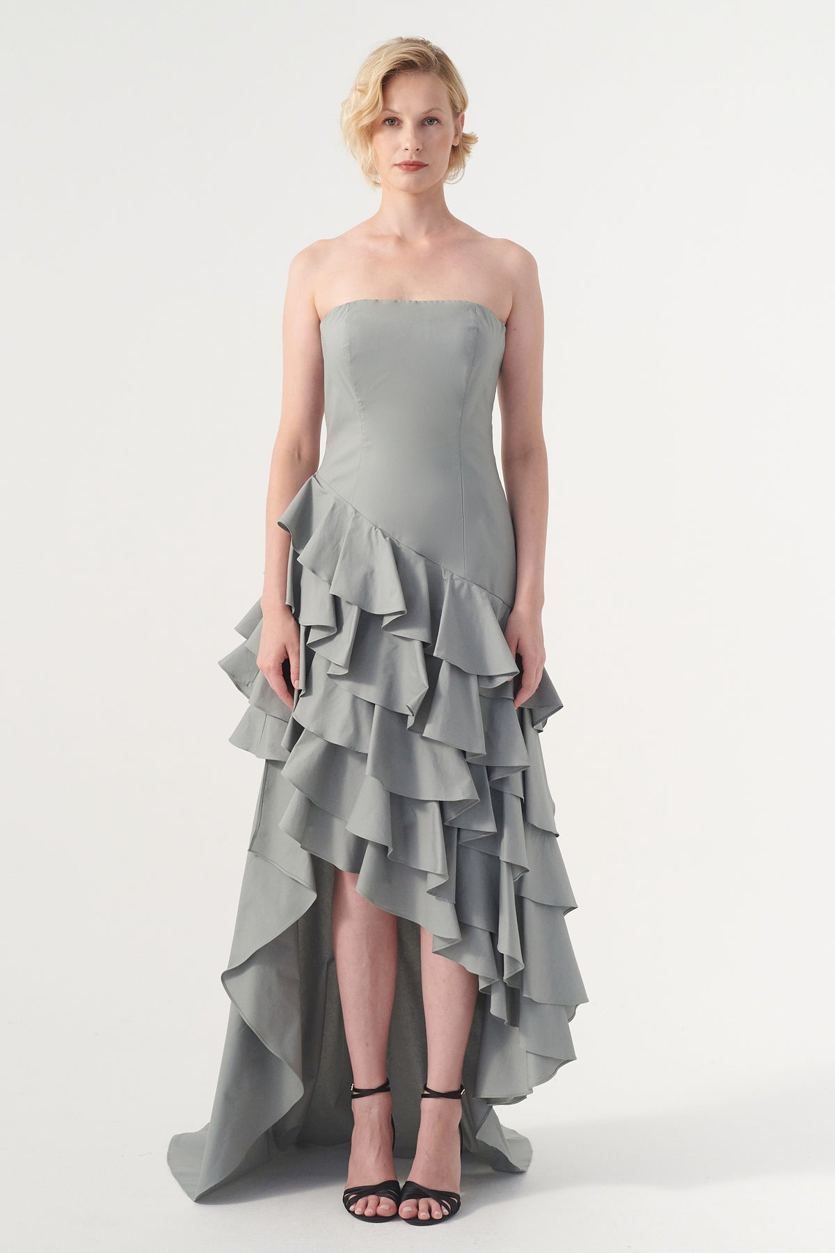 strapless asymmetrical ruffled dress Wine Strapless Ruffled Asymmetrical Prom Dress XF05765
