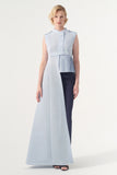 Sleeveless Asymmetri Pleated Cotton Twill Top