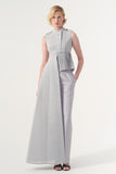 Sleeveless Asymmetri Pleated Cotton Twill Top