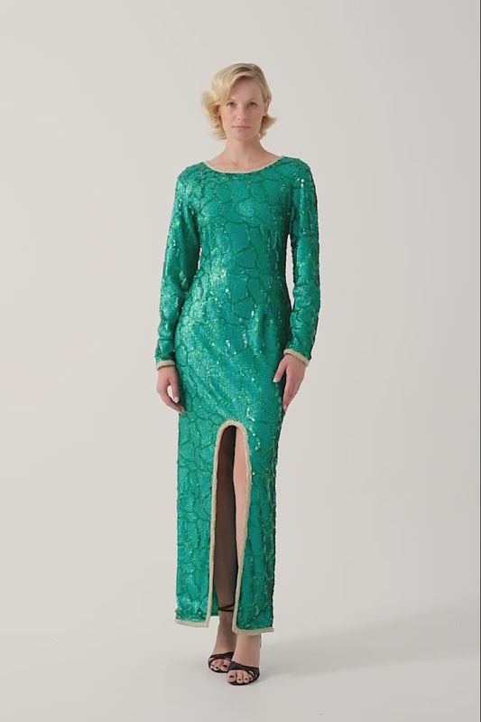 Cord Detailed Sequin Long Dress