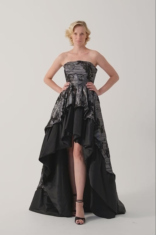 Jacquard and Taffeta Balloon Gown