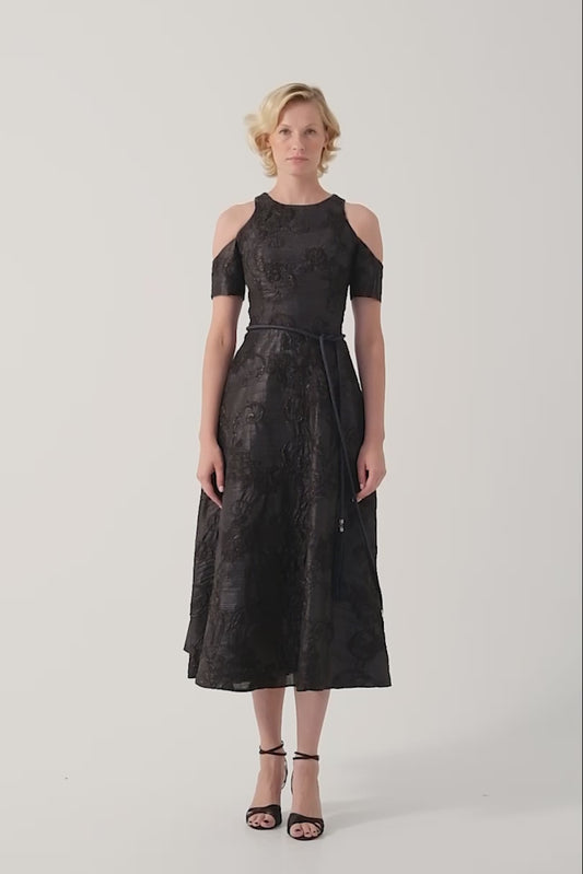 Cord Sleeves Jacquard Dress