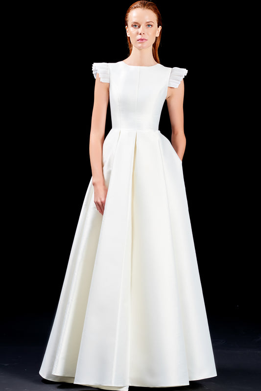 Organza Pleate Sleeve Taffeta Gown