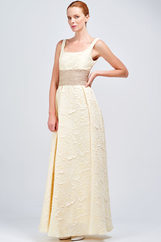 Metallic Cord Detailed Jacquard Long Dress