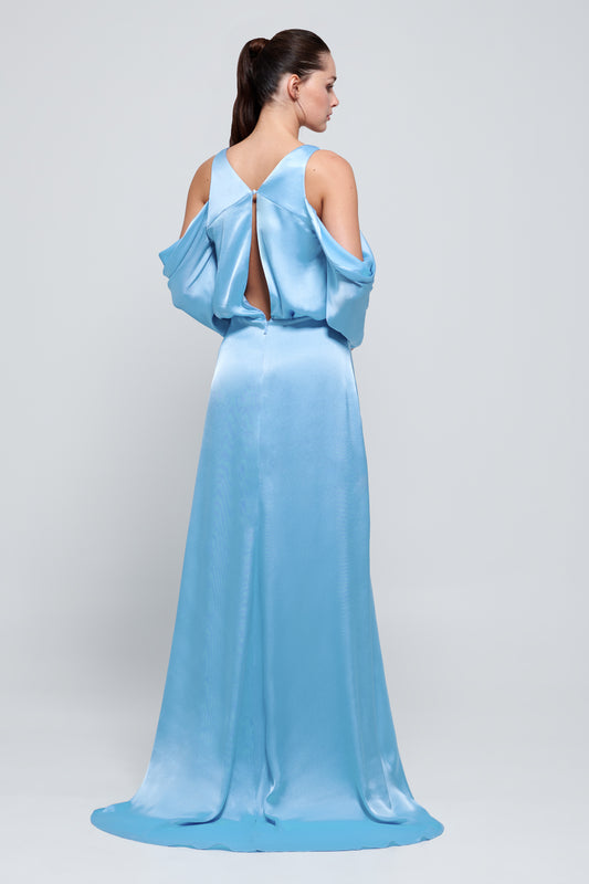 Cold Shoulder Neckline Silk-Satin Dress