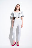 Ruffled Viscose Satin Crop Top with Double Faced Viscose Skinny Pant