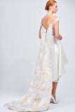 Metallic Burn-Out Organza and Taffeta Short Dress with Train
