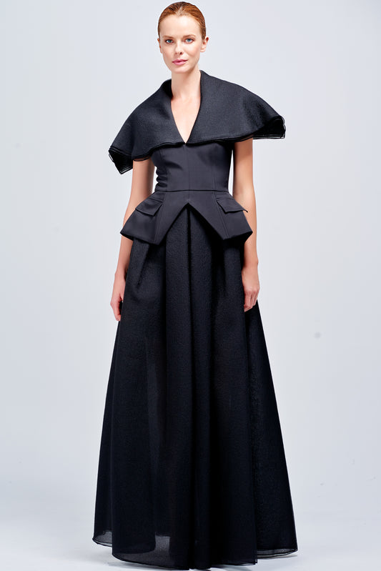 Organza and Double-Faced Viscose Long Dress